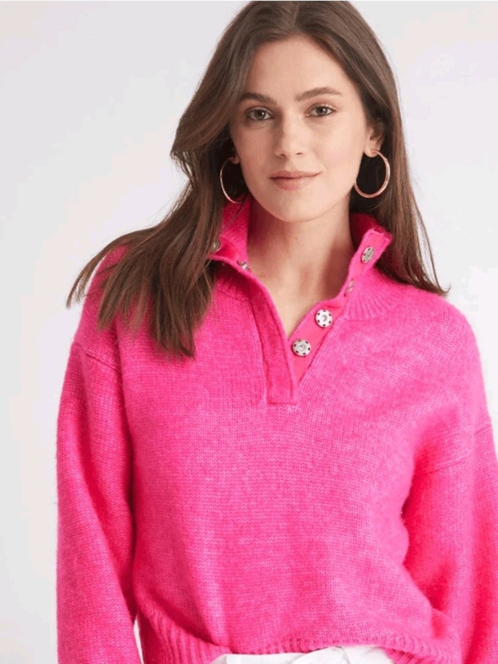 525 America Luxe Boxy Snap Front Pullover Sweater Fuchsia Purple Pink  Size M